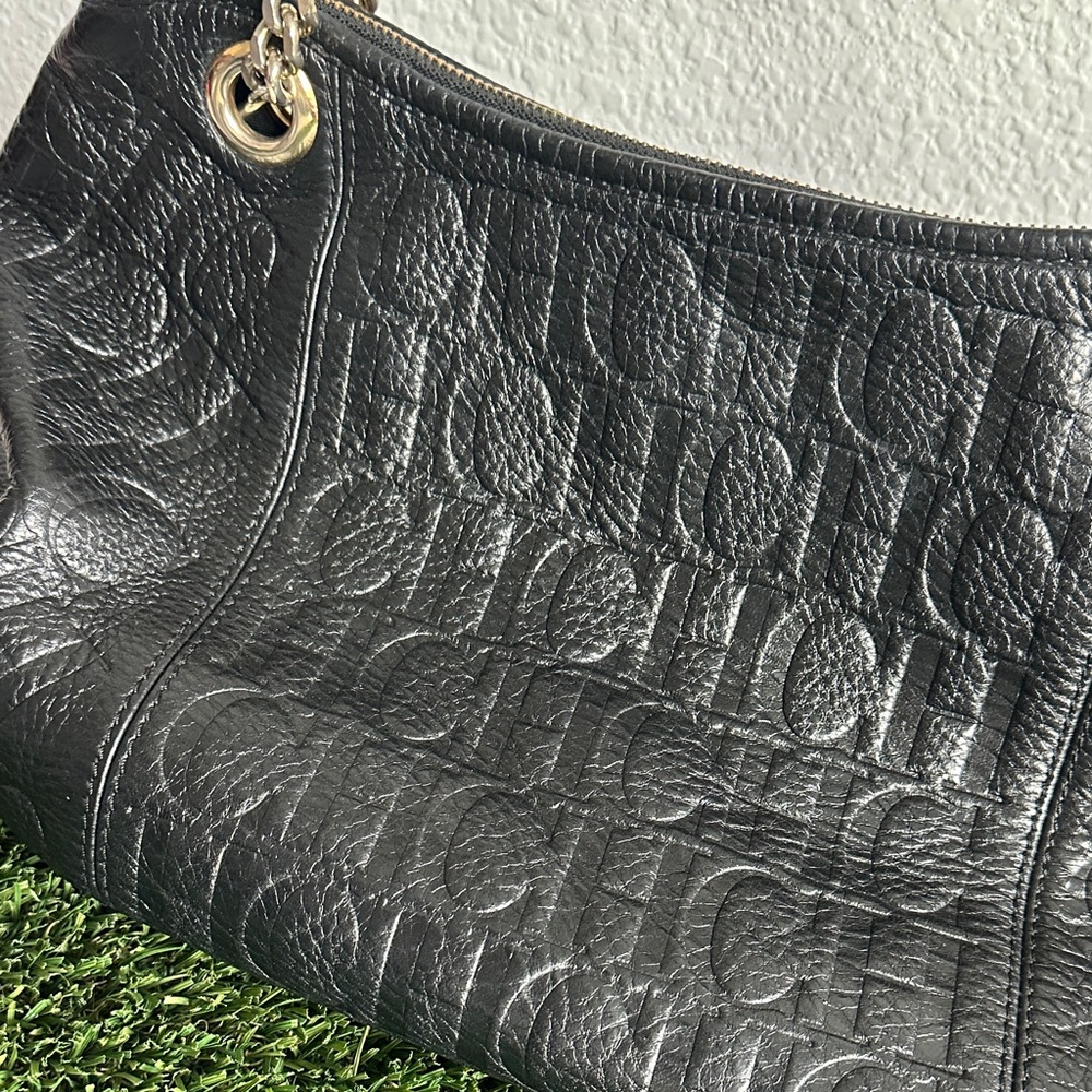 Carolina Herrera Black Embossed Shoulder Bag